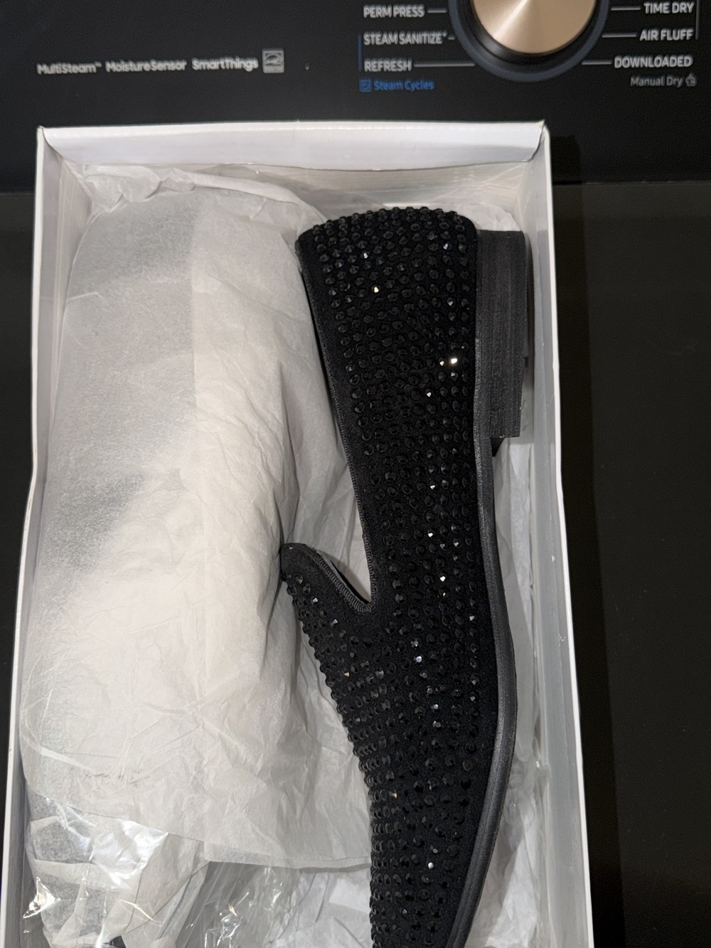 Steve Madden Black Crystal-Embellished Slip-On Loafers